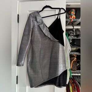 ASOS Silver Asymmetrical Velvet Dress, US 14